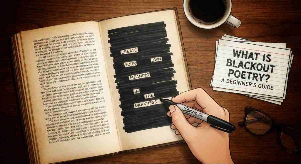What is blackout poetry? This beginner’s guide explores the meaning, process, and emotional depth of blackout poetry in simple terms.